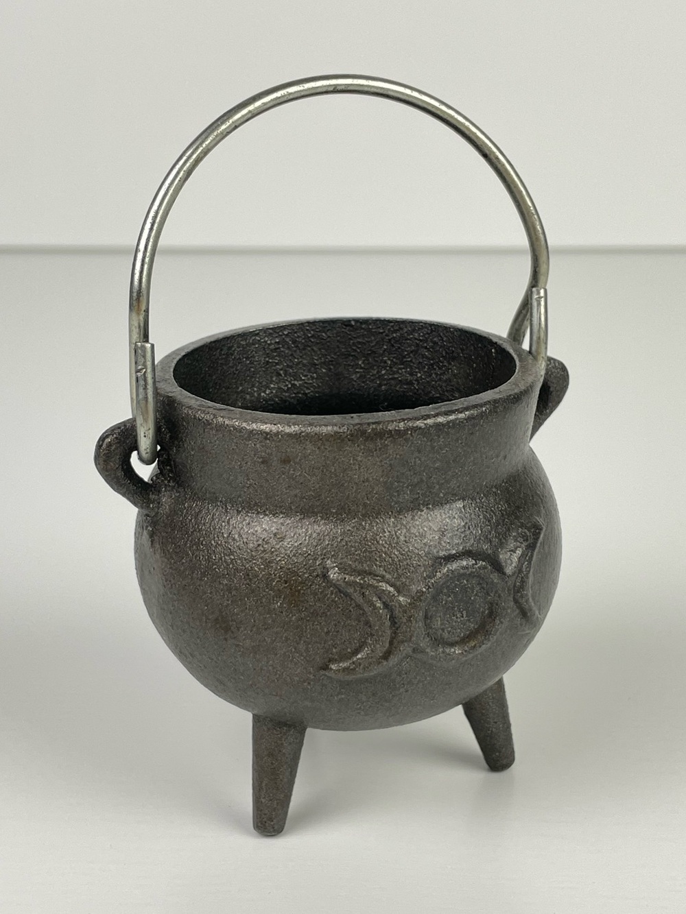 Miniature 3" Tall Cast Iron Witch Caldron Triple Moon Halloween Spooky Decor